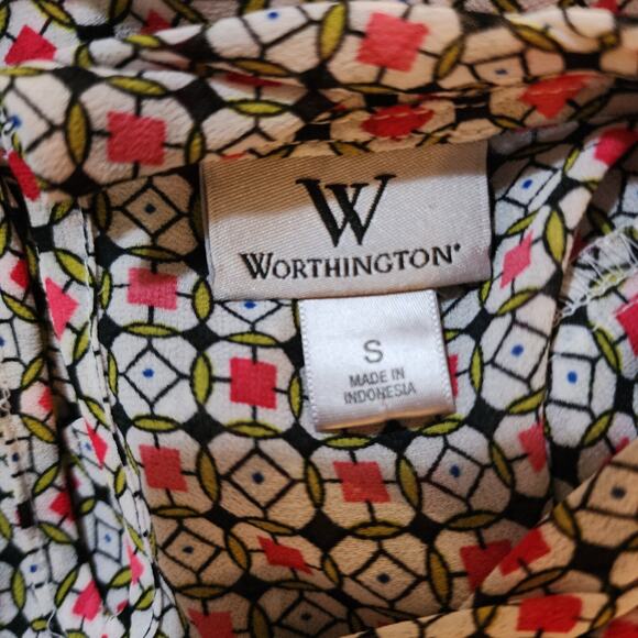 Worthington Womens Top Size S Pullover Keyhole Flutter Sleeve Front Geometric - Picture 7 of 10